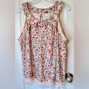 Lily White Sleeveless Tank Top. Peach. Scoop/Keyhole Neck. Lace Trim. Size 2X